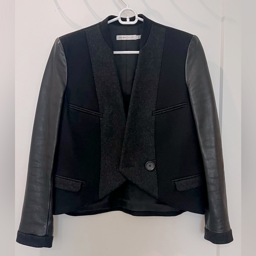 See By Chloe Black Blazer with 100% real leather and wool